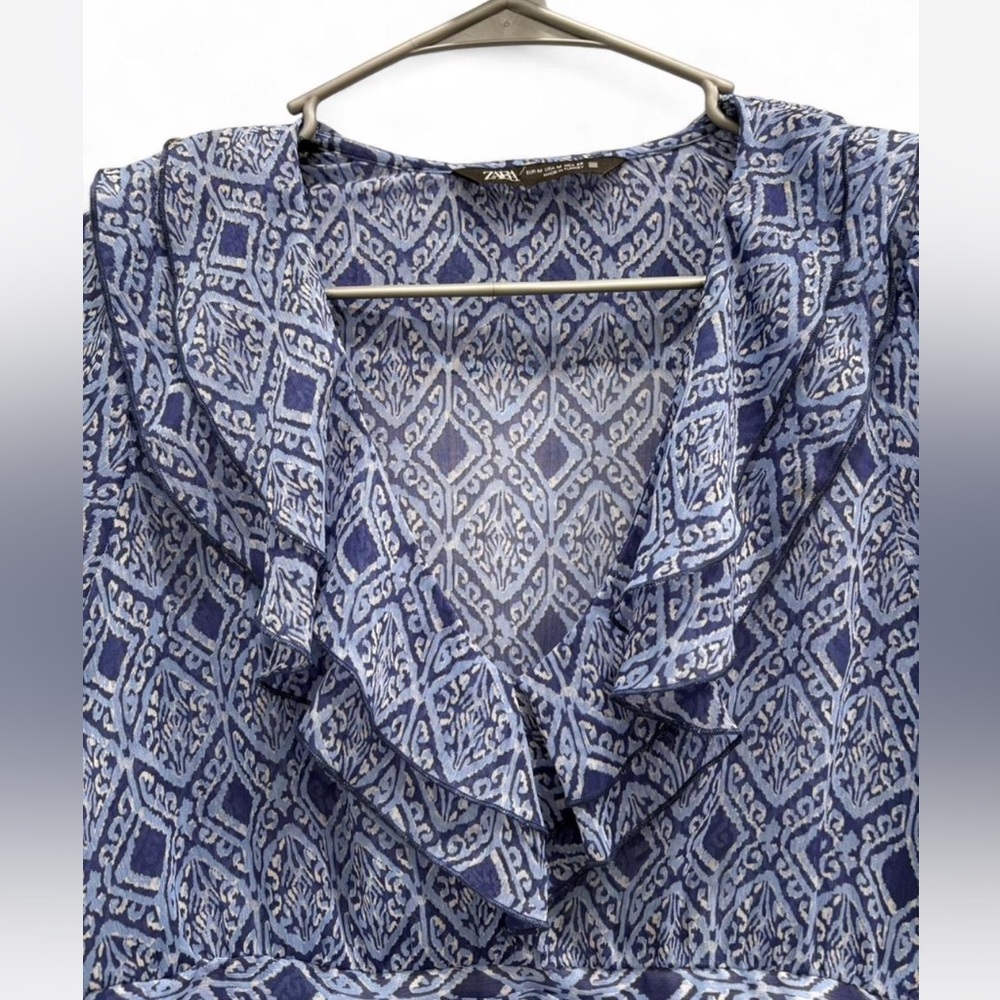 Zara Boho Chic Chiffon Cropped Blouse Medium Fun Flirty Lightweight Ruffle - Picture 3 of 7